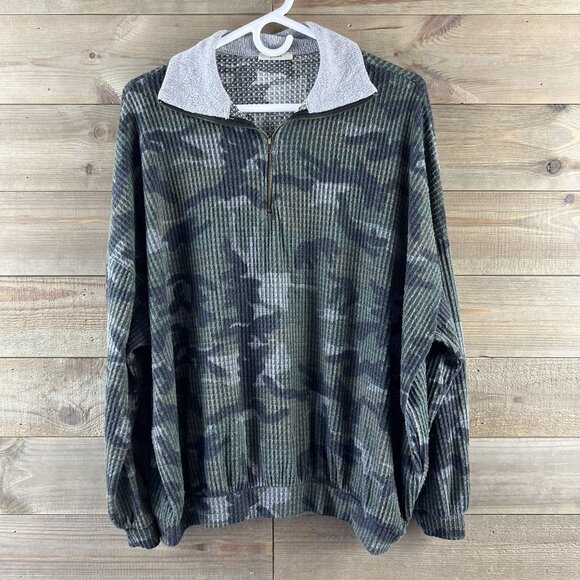 Jodifl Womens Shirt Long Sleeve 1/4 Zip Pullover Waffle Camo Size Small - Picture 1 of 9